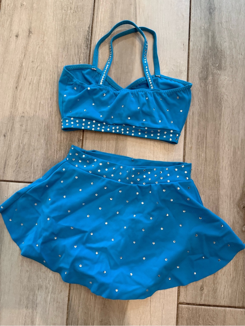Girls Blue Dance Two-Piece Performance Set with Rhinestone Trim - Picture 3 of 6